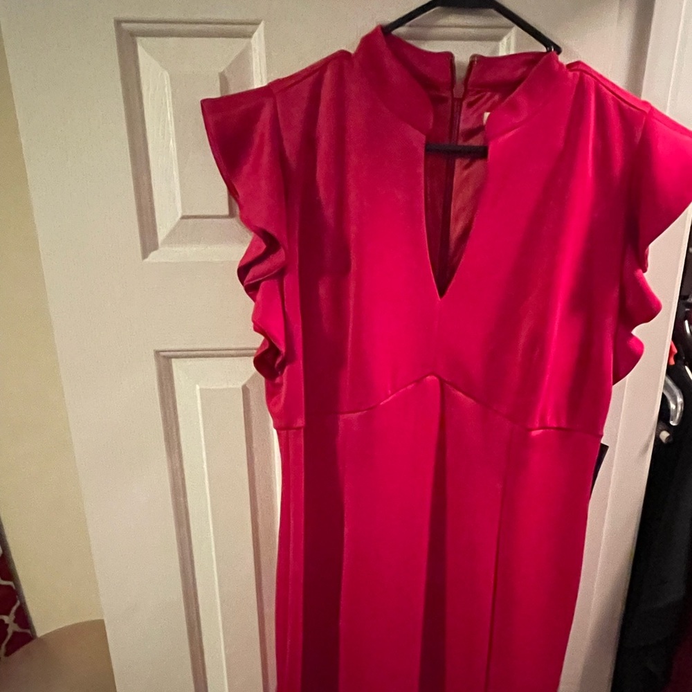 Hot pink flutter sleeve dress